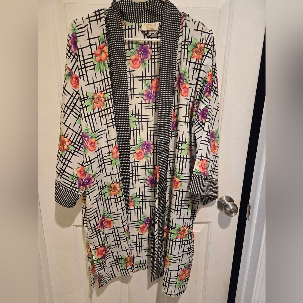Vintage Victoria's Secret Gold Label Kimono Robe OS Floral & Gingham Cottage
